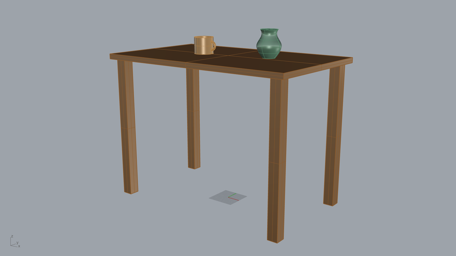 Table with a mug and vase modeled by Aurox in Rhino